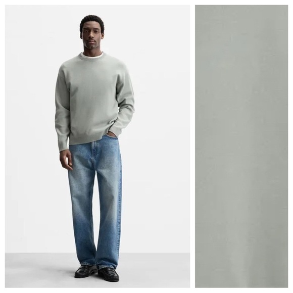 NWT. Zara Man Pearl Grey Viscose Blend Soft Classic-Cut Sweater. Size L.